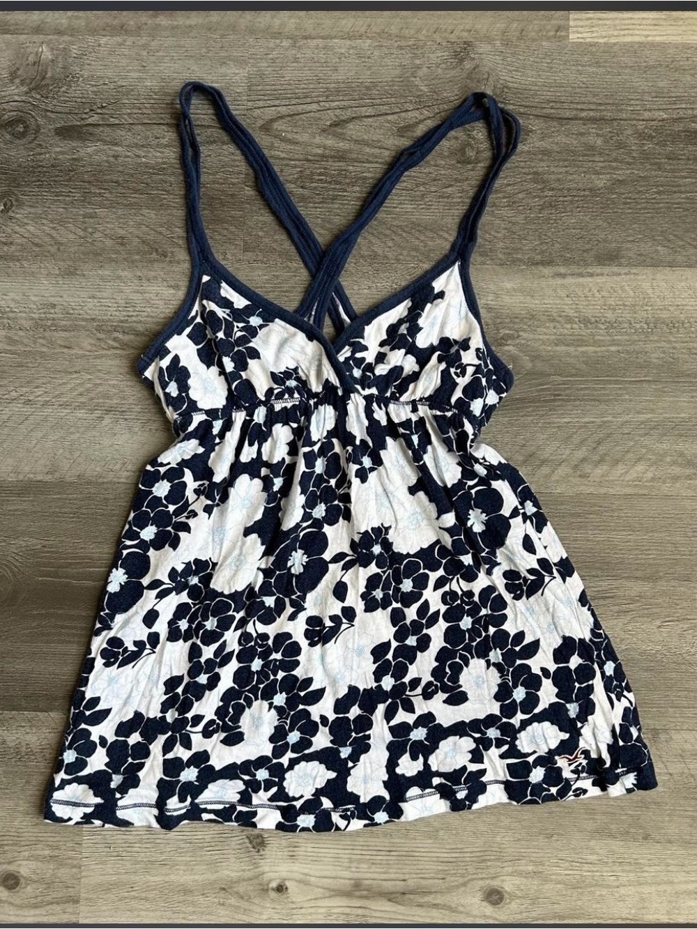 Hollister Navy and White Floral Crossback Cami